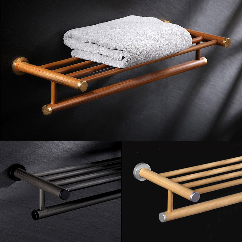 Makeup Room Shelve Towel Containing layer Shelf Day-style solid wood Double bath towel rack stainless Nordic light lavish log waterproof