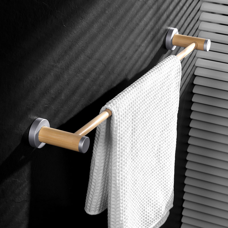 Towel bar single rod dressing room towel storage shelf light luxury bathroom hanging rod wooden homestay rack hardware pendant