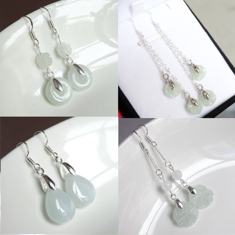 Xianyun natural jadeite A goods Wangjiawang career recruit Bafang wealth jade earrings 925 sterling silver non-allergic jade earrings