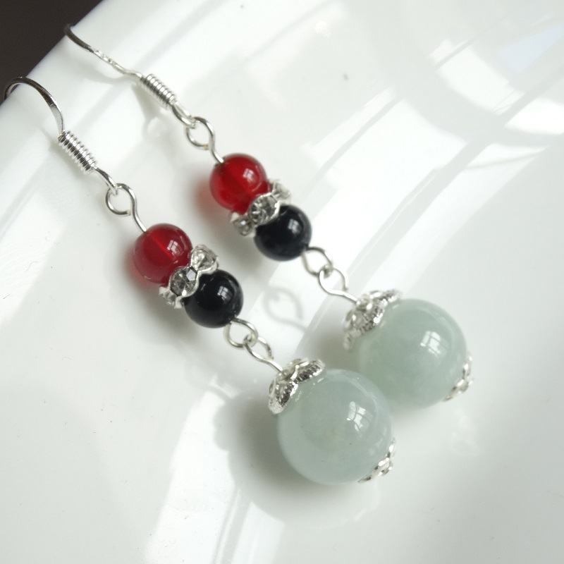 Ancient Rhyme Beauty Natural Emerald A Convent Family Business Jade Pendant Earrings 925 Pure Silver Without Allergy Ear Hook Earrings