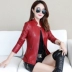 2018 mới Hained leather leather nữ ngắn Phiên bản Hàn Quốc của áo khoác mỏng size lớn cổ áo khoác da cừu ao da Quần áo da