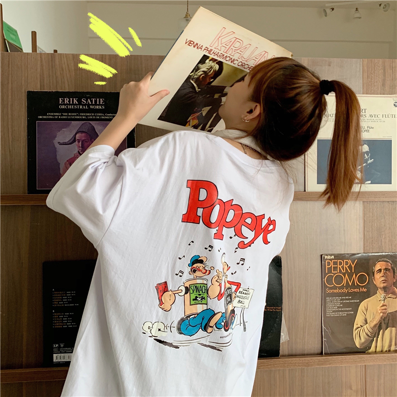 Real shot of Hong Kong Style Short Sleeve T-Shirt women's summer loose Korean version chaoyuansufeng retro top body