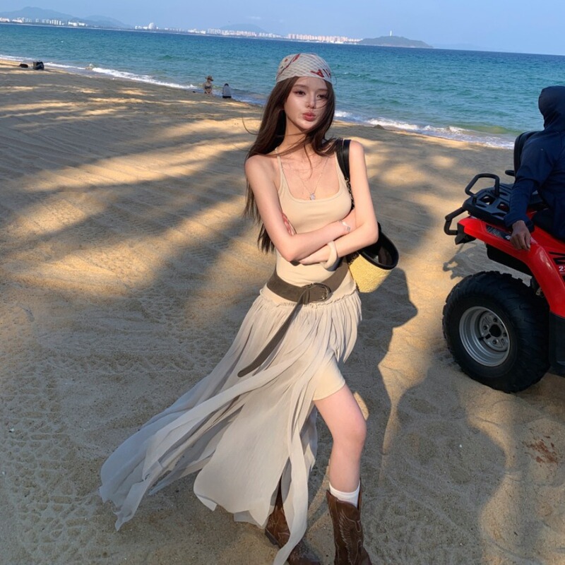 2026 Summer New Style French Elegant Design Niche Art Slimming High-Waisted Tank Top Slit Dress for Women 2026 Summer New Style French Elegant Design Niche Art Slimming High-Waisted Tank Top Slit Dress for Women