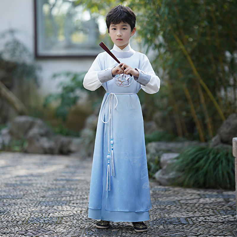 Han - clothing boy Spring and summer round collar robe 2023 new children's antique handsome robe national student clothing