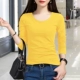 Quần áo thu đông 2018 mới áo sơ mi trắng mới tay nữ áo thun dài tay Slim cotton cotton cổ chữ V hoang dã từ bi