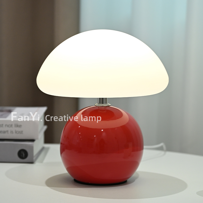 Fan Yi · Ceramic Small Mushroom Table Lamp, Eye-Protecting Bedside Lamp, Warm and Cozy Cream-Style Atmosphere Bedroom Night Light