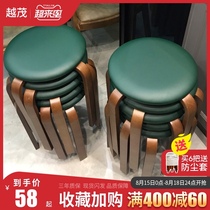  Solid wood stool Household small bench can be stacked low stool Living room round stool Wooden stool soft bag dining table storage high stool