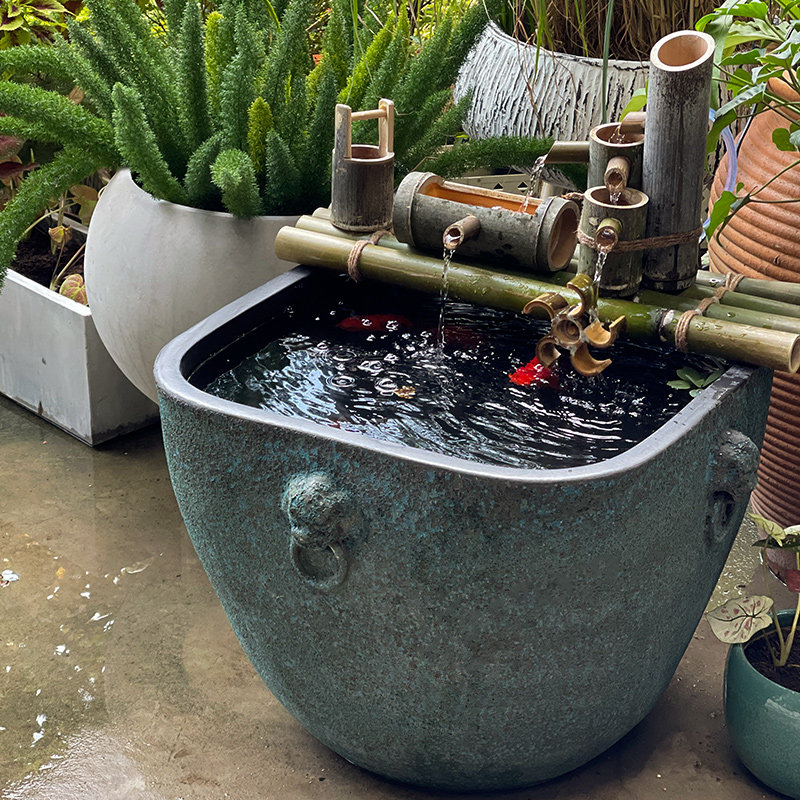 Large goldfish tank Jingdezhen ancient fish farming ceramic tank water lily lotus pot living room Shengcai town house creative ornaments