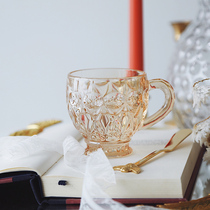 Lovely (recommended)Full vintage champagne gold embossed glass Coffee cup cup Water cup Milk tea cup
