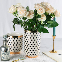 Lovely export American designer black polka dot Phnom Penh decorative ceramic vase flower vase