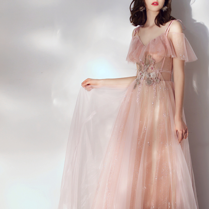 Bridesmaid dress 2022 new summer toast bride pink dress female dinner annual meeting temperament French engagement dress