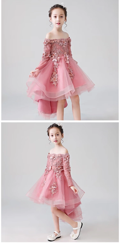 Váy bé gái công chúa váy fluffy sợi mùa thu và mùa đông hoa cô gái dài tay đầm dạ hội thời trang bé gái