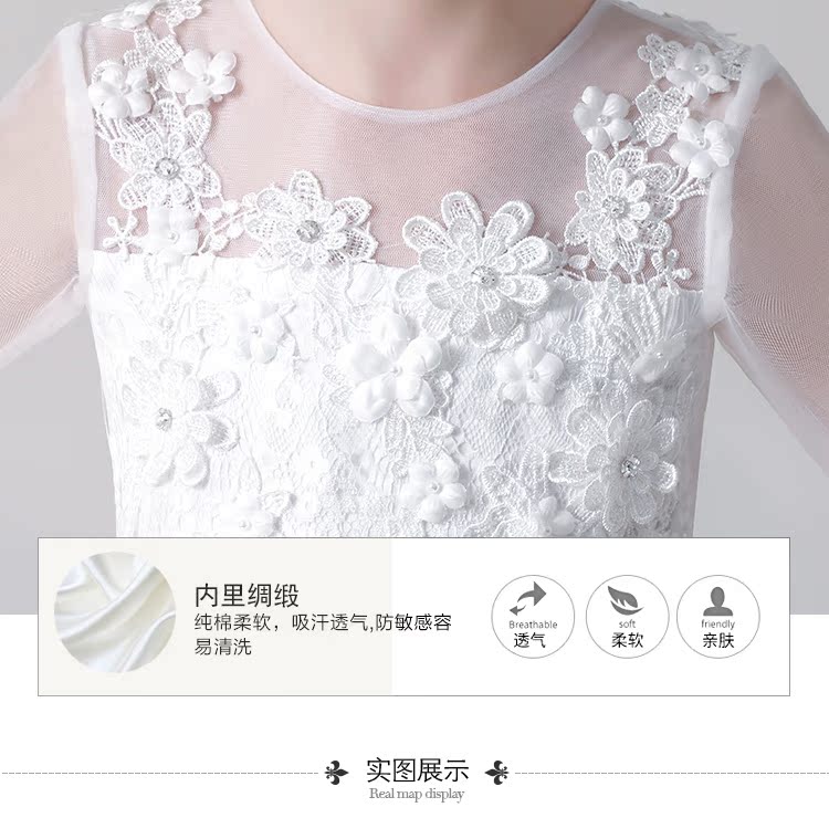 Váy bé gái đuôi công chúa váy hoa trắng cô gái sinh nhật váy cưới piano nhỏ chủ trang phục dài tay thời trang thiếu nhi