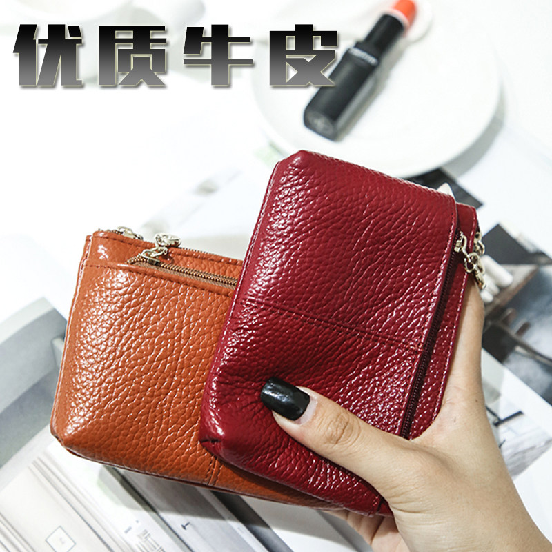 Head Layer Cow Leather Zero Wallet Woman small minimalist shorts genuine leather handbag Mom with a portable mini-laced coin bag