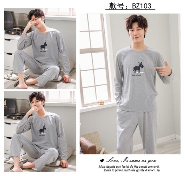 Mùa xuân và mùa thu đồ ngủ nam cotton dài tay kích thước lớn lỏng thường thanh niên cotton mùa đông mỏng phù hợp với nam giới đồ bộ thể thao nam