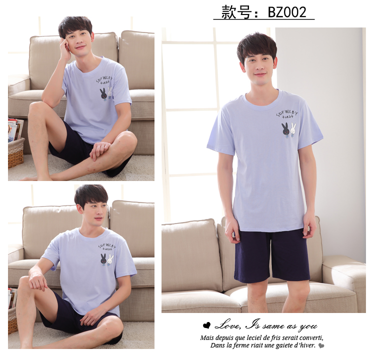 XL nam đồ ngủ cotton ngắn tay mùa hè nam mỏng của không khí-điều hòa dịch vụ nhà bông rộng thanh niên phù hợp với