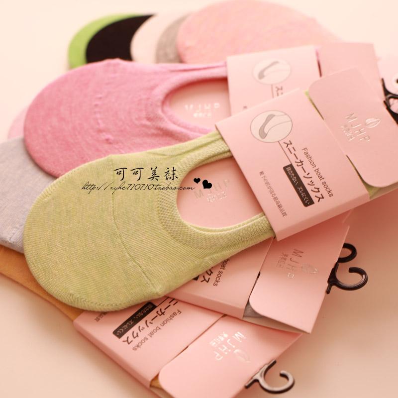 6 cặp phụ nữ đơn sắc của vớ mùa hè mới bông màu rắn ladies vô hình thuyền socks silicone non-slip phụ nữ