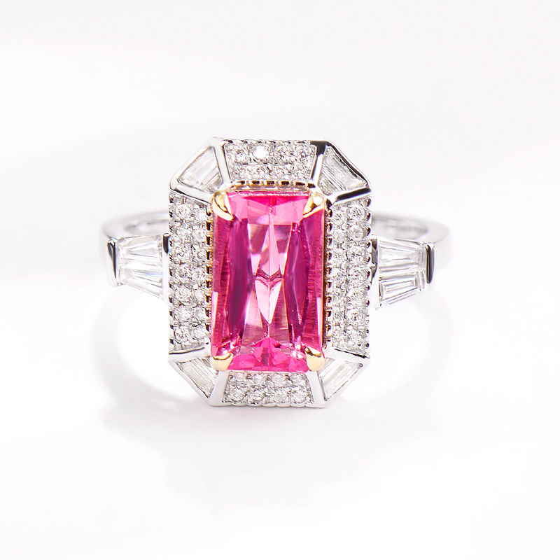 Nova Color Treasure 18k Platinum Diamond Handdecorated 3 Carat Natural Powder Blue Treasure Colorful Gemstone Ring Inlay Custom Lady