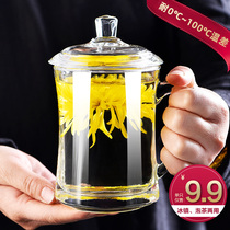 Green apple transparent glass Household tea cup with lid with handle Flower tea cup Heat-resistant tea drinking water Green tea cup