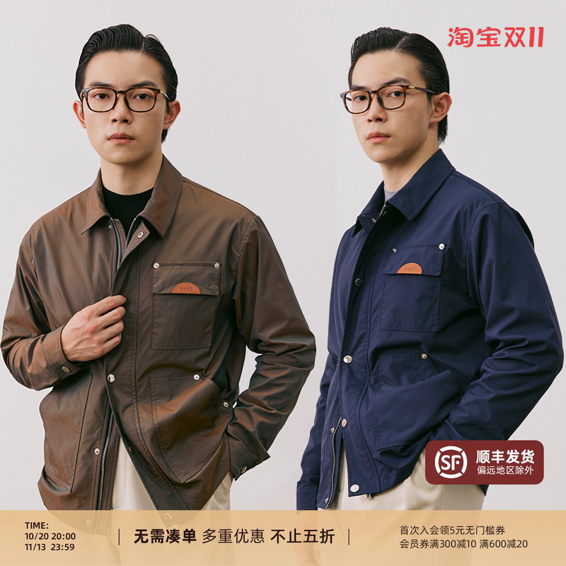 [Three-Proof Fabric] Flat Round Square American Retro Lapel Spring Outdoor Workwear Coach Jacket for Men
