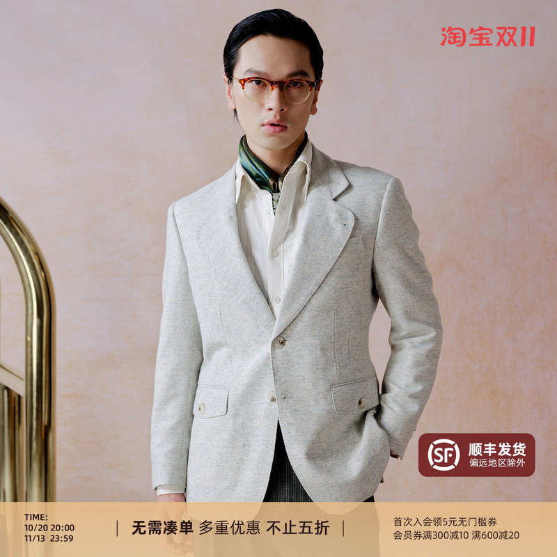 【Double Slit Wool Blend】Pyfz26 Winter New Unseen Floral Pattern Western Wool Color Dot Casual Blazer for Men