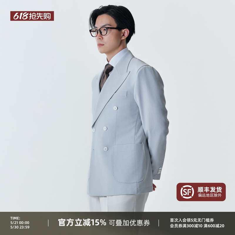 【Lightweight and Soft Structure】Pyfz Men's Suit Jacket Watermark Blue Business Casual Blazer Summer Single Jacket