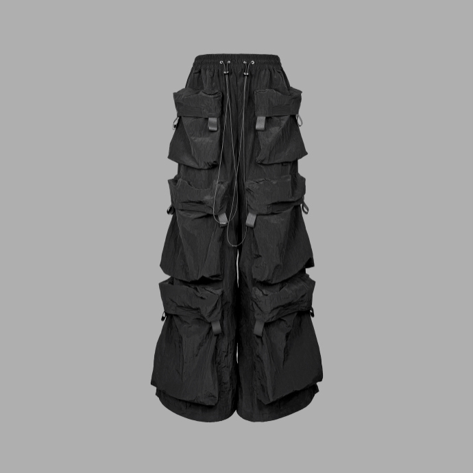 Vanguardia Liu Yaowen's Same Style Avant-Garde Functional Dark Niche Black Multi-Pocket Loose Nylon Cargo Pants