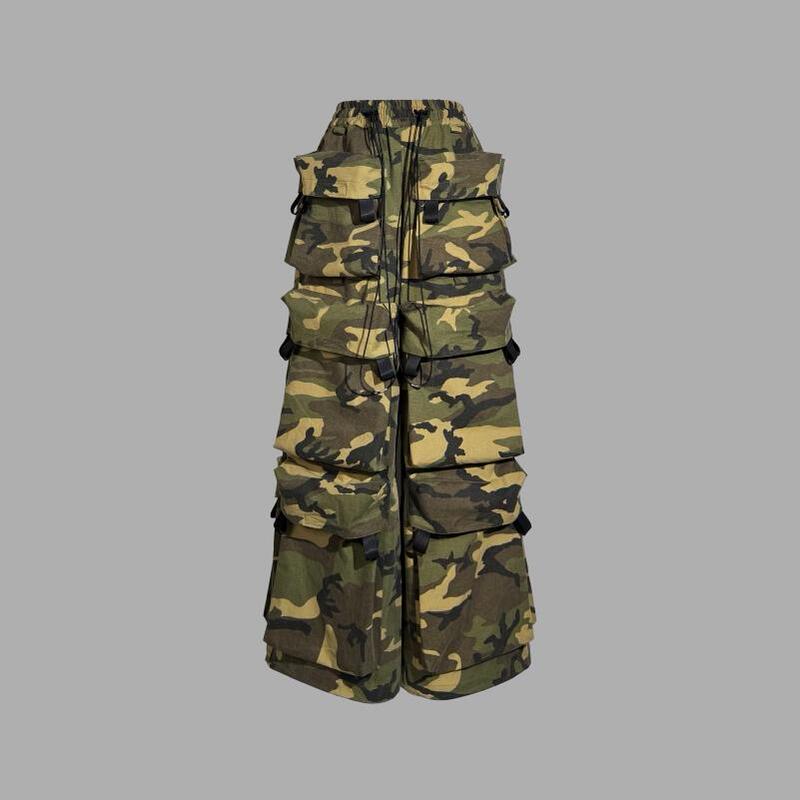 Vanguardia Zhang Junhao's Same Style Avant-Garde Functional Fashion Camouflage Pure Cotton Loose Multi-Pocket Cargo Pants