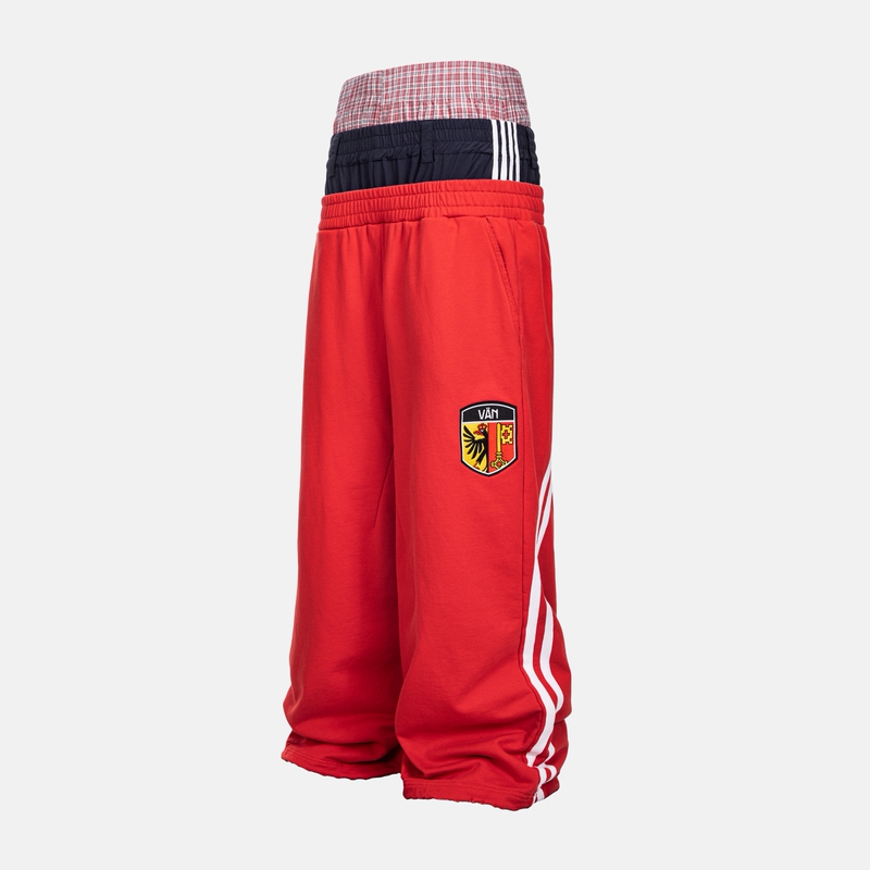 Vanguardia Sagging West Coast Style Sports Three-Waistband Patchwork Red Pure Cotton Loose Long Pants Sweatpants