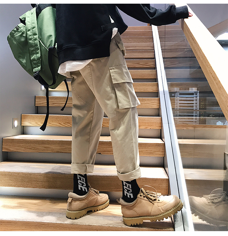 Corner England 18ss Nhật Bản rung động quần yếm lỏng lẻo quần retro nam giản dị Quần dài bf Hàn Quốc quần gió nam