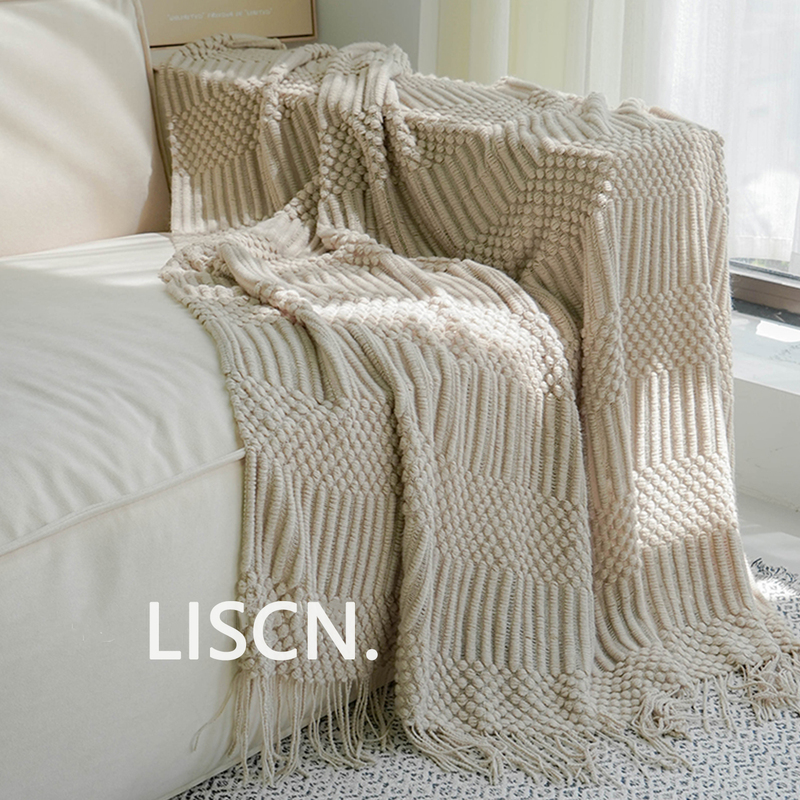 Italian Sofa Blanket, Nordic Style Tassel Throw Blanket, Living Room Office Nap Air Conditioning Blanket, High-End Solid Color Blanket