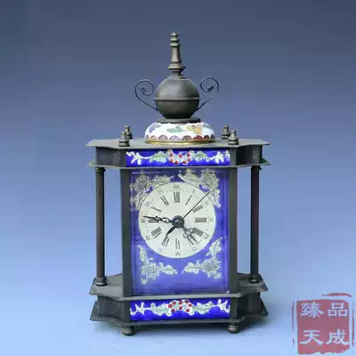 Pure copper old-fashioned enamel Cloisonne table clock manual winding mechanical watch Western watch collection film and television props