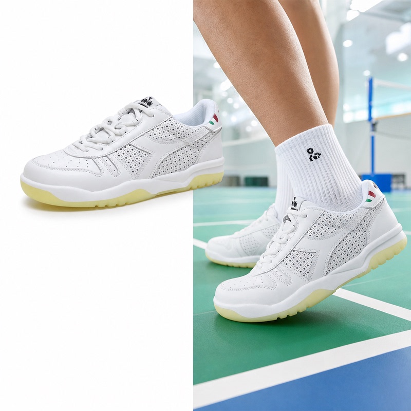 Authentic Diadora Casual Sports Tennis Shoes for Men, Genuine Leather Shoes, Classic Red Flag Style, Breathable Shoes