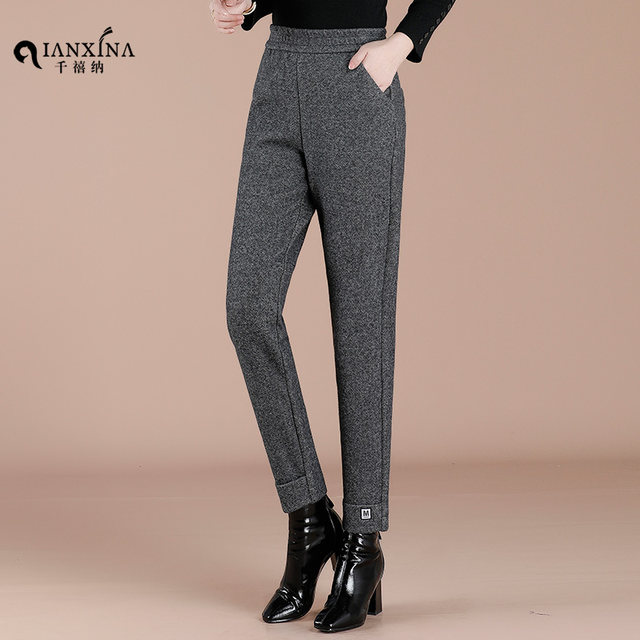 Pants women's autumn and winter thickened woolen harem pants high waist loose slim feet pants all-match temperament bottoming nine-point pants