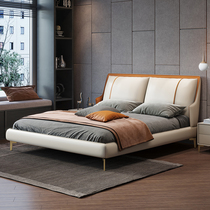 Italian minimalist leather bed Modern minimalist master bedroom wedding bed Small apartment 1 8m Nordic light luxury double bed soft bed