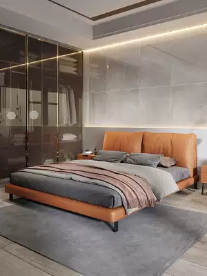 Italian minimalist zhen leather bed small-sized master bedroom with double bed soft Nordic modern minimalist 1 5 m 1 8 meters nuptial bed