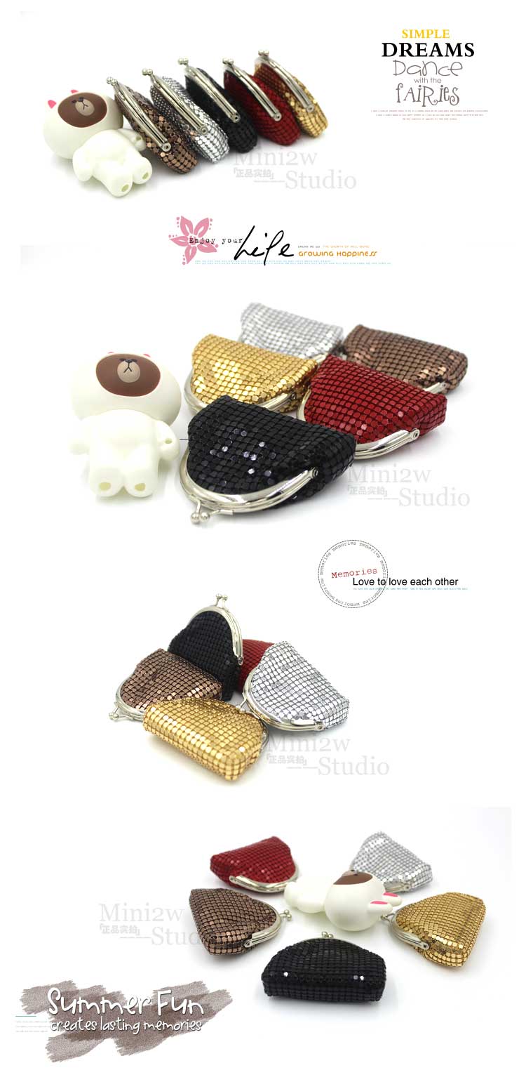 2018 xinh xắn dễ thương hoạt hình kẹo màu ví tròn sequin túi nhôm tay clasp xu túi xách ví đựng chìa khóa