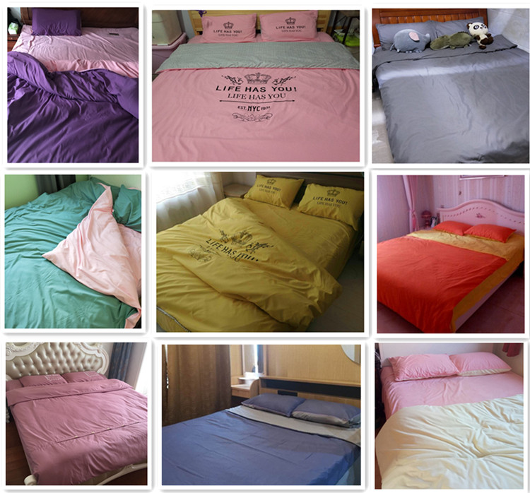 Bộ đồ giường đơn sắc màu đơn giản cotton bốn mảnh 1,8m bông chà nhám trải chăn 1,2 m ba mảnh bộ chăn ga gối đệm cưới everon