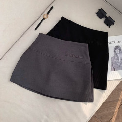 Embroidered High-Waisted A-Line Skirt for Women 2025 New Korean Style Versatile Slimming Letter Gray Short Skirt