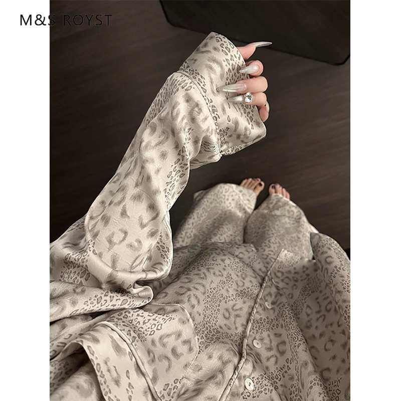 Victoria Silk Pajamas for Women 2026 New Summer Outerwear Lazy Leopard Print Satin Large Size Home Wear Set