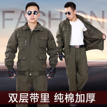 Work clothes suit mens anti-burn flame retardant winter thickened electric welding workwear pure cotton canvas abrasion resistant machine repair work clothes