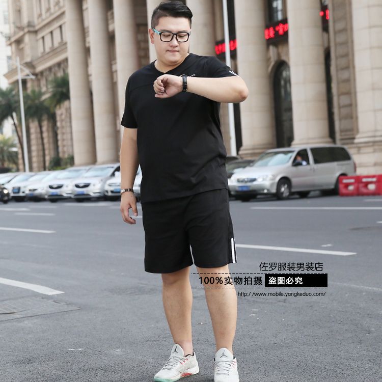 Mùa hè cotton thể thao ngắn tay phù hợp với nam giới cộng với phân bón XL quần áo thể thao lỏng lẻo thêm lớn chất béo quần áo bóng rổ thể dục kiểu đồ bộ
