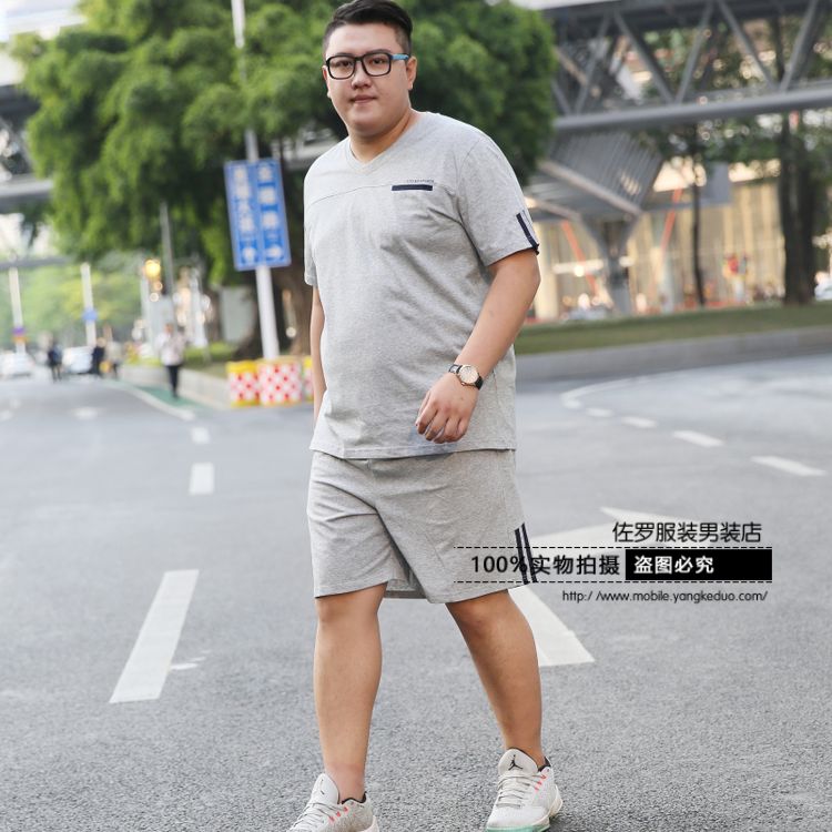 Mùa hè cotton thể thao ngắn tay phù hợp với nam giới cộng với phân bón XL quần áo thể thao lỏng lẻo thêm lớn chất béo quần áo bóng rổ thể dục kiểu đồ bộ