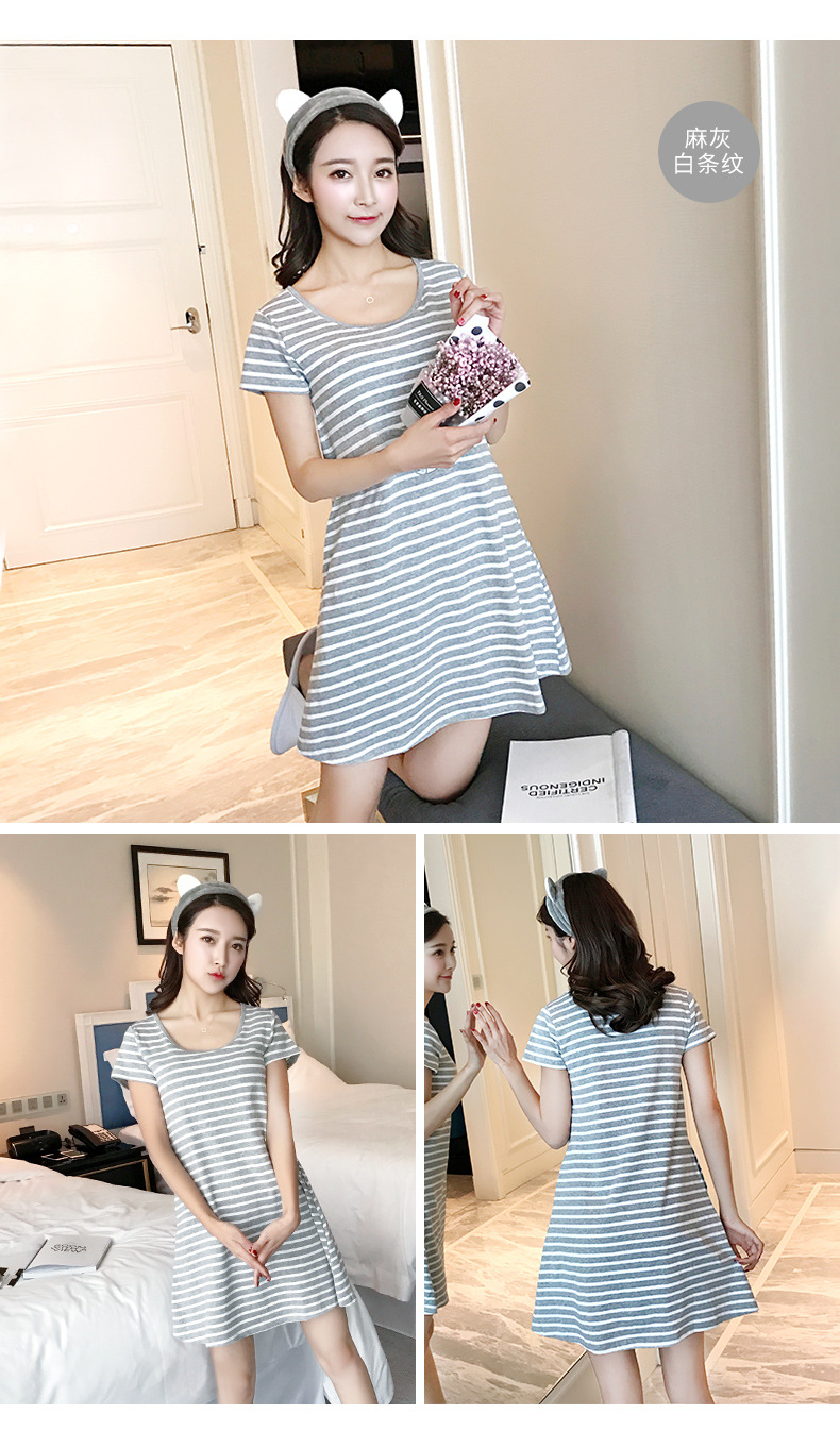 Váy ngủ ngắn tay cotton nữ mùa hè mỏng phần miễn phí mặc áo lót dịch vụ tại nhà phiên bản Hàn Quốc với áo ngực độn ngực đầm mặc nhà thoải mái