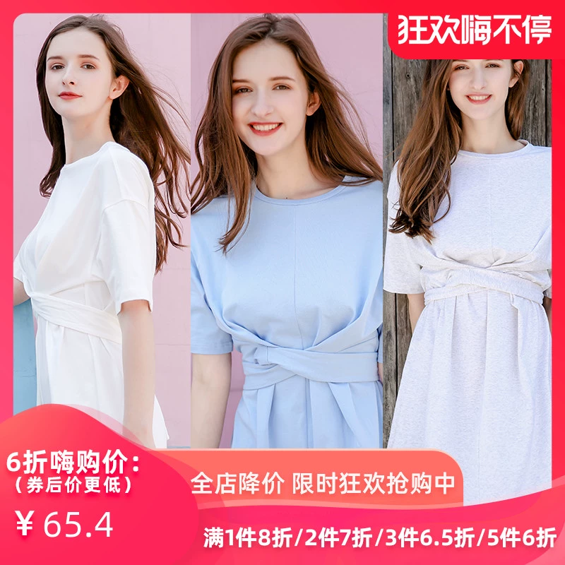 Phụ nữ Jian Duo mùa hè mới hoang dã vòng cổ cao eo thoải mái Váy Pháp tươi nhỏ G92991 - Váy eo cao