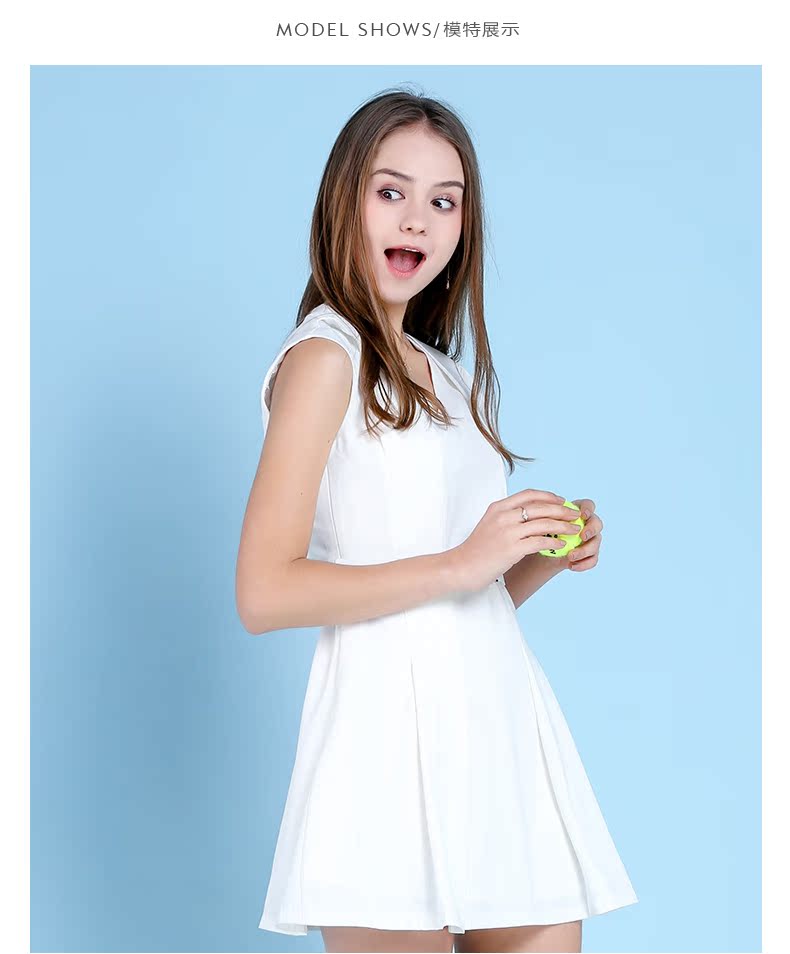 Jane Duo Women Summer New New Simple Nghề nghiệp OL Eo Không tay V-cổ Đầm liền thân Màu G52108 - Sản phẩm HOT thời trang nữ