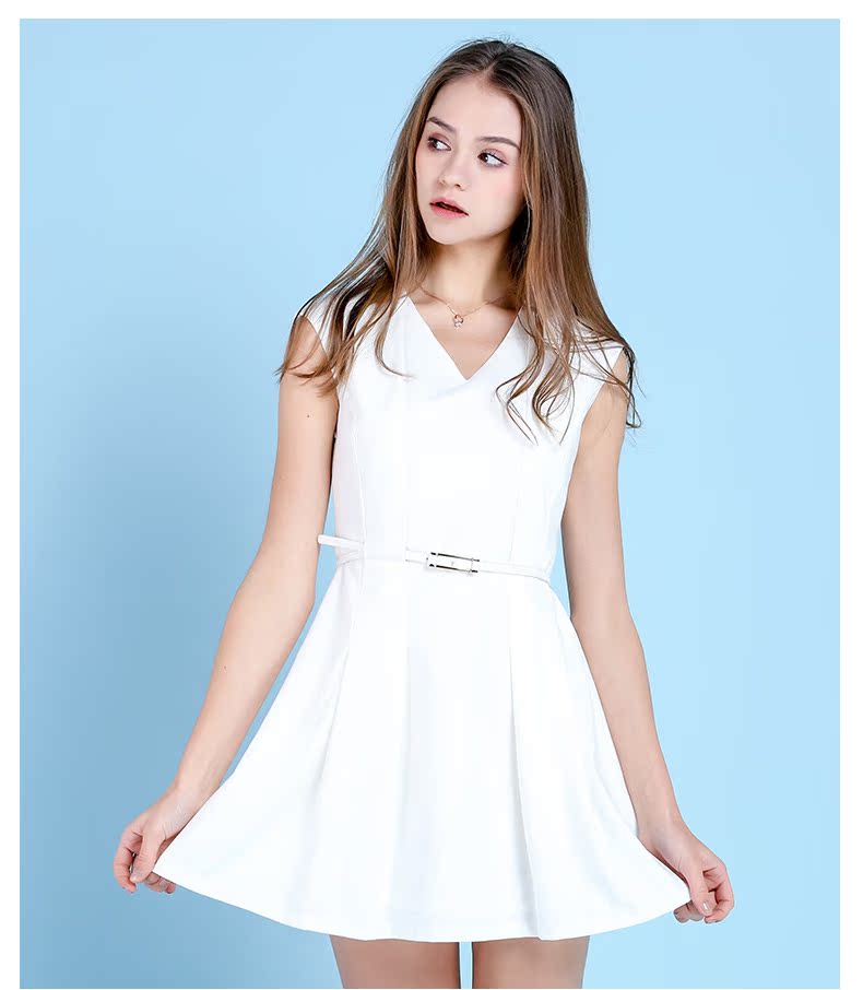 Jane Duo Women Summer New New Simple Nghề nghiệp OL Eo Không tay V-cổ Đầm liền thân Màu G52108 - Sản phẩm HOT thời trang nữ