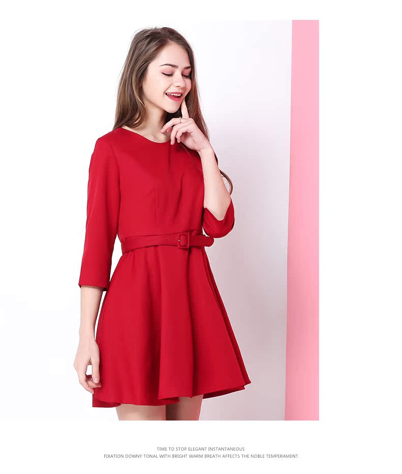 Jane hoa của phụ nữ mùa thu mới lễ cưới phù dâu váy thời trang mỏng giảm béo tay áo bảy điểm G53112 váy liền công sở hàng hiệu