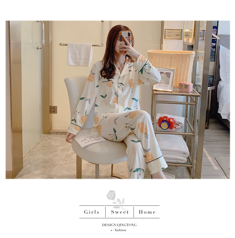 Phiên bản Hàn Quốc của đồ ngủ nữ mùa xuân và mùa thu mỏng phần dài tay cotton lỏng nhà dịch vụ hai mảnh phù hợp với mùa hè mùa thu đông phim hoạt hình vô hình - Bộ Pajama