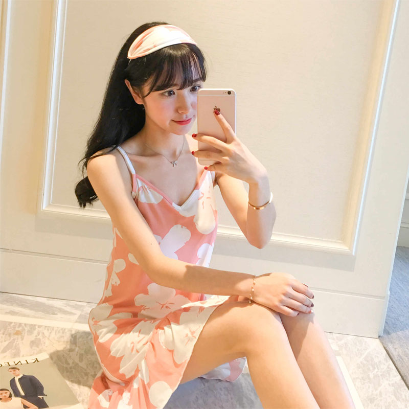 韩版学生睡衣女夏季短袖纯棉甜美可爱吊带睡裙冰丝清新家居服宽松